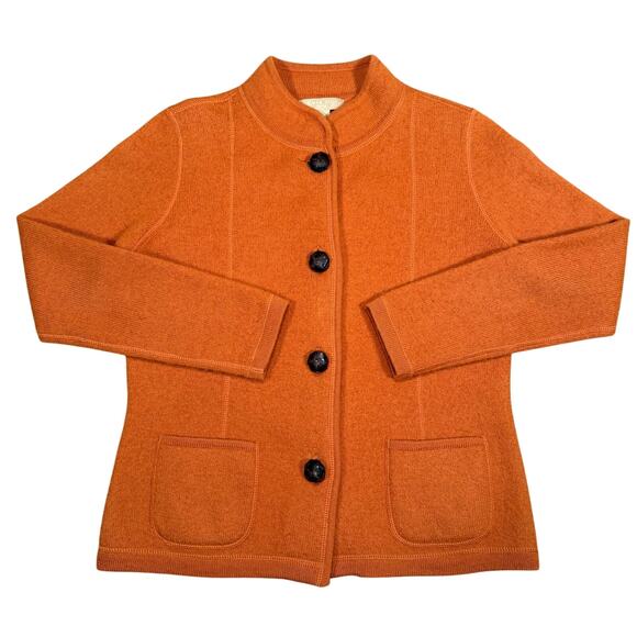 Rust Orange Wool Cardigan Jacket Button Up Mock Neck Pockets Fall Sweater M - Picture 1 of 7